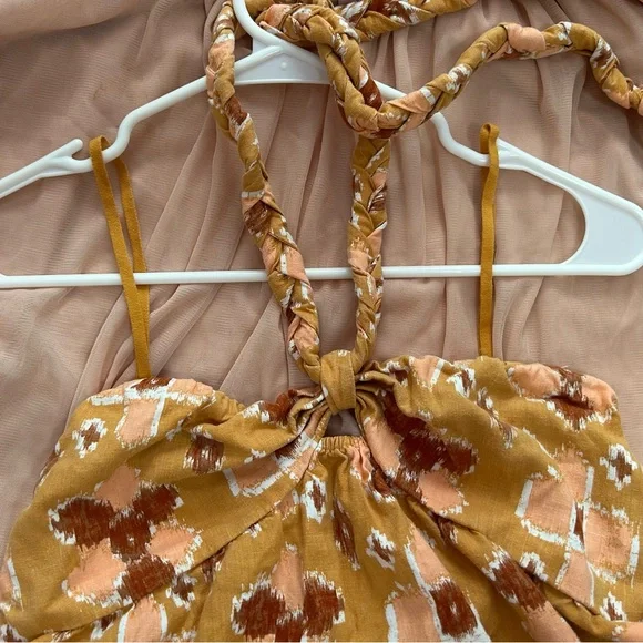 Aerie Tan and Pink Tiered Bubble Maxi Dress - Picture 2 of 6